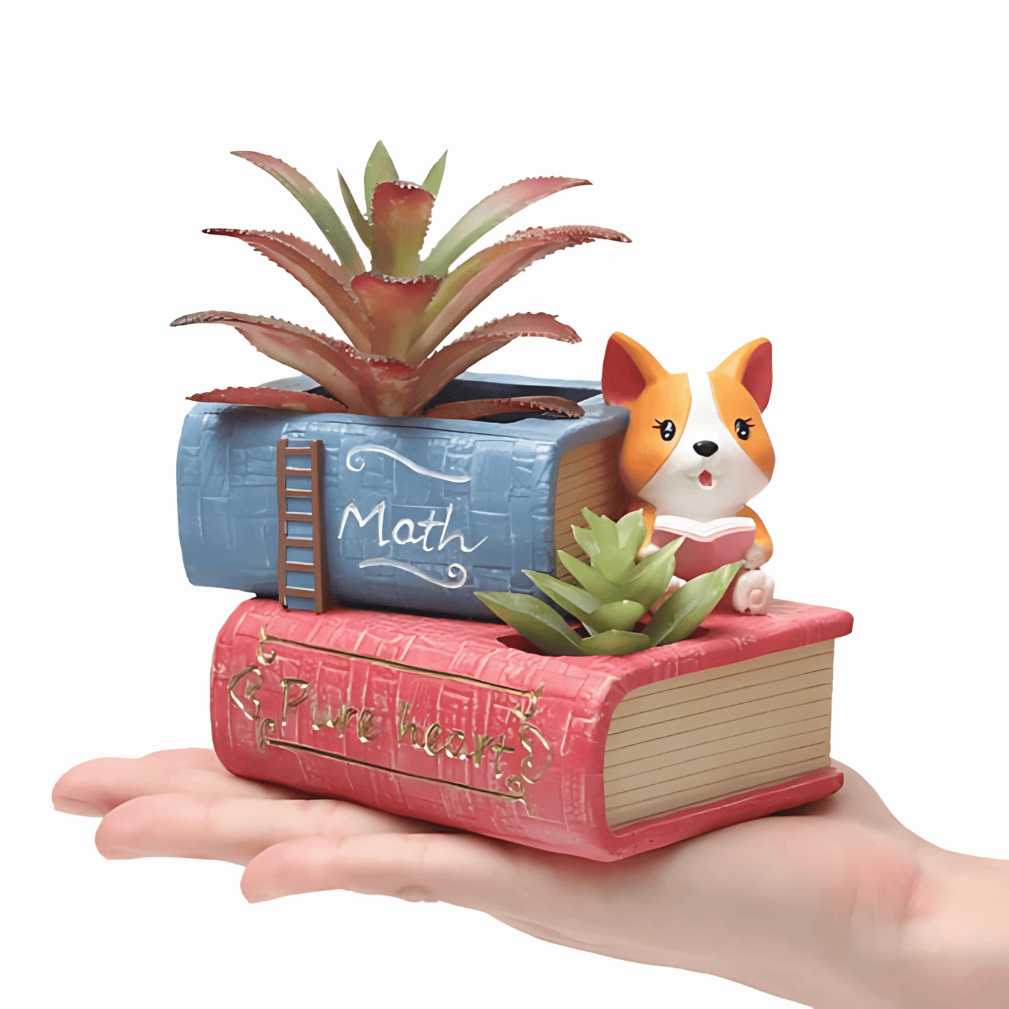 Dog Reading Book Resin Planter | Handmade Indoor & Outdoor Succulent Pot | Cute Home & Office Desk Décor