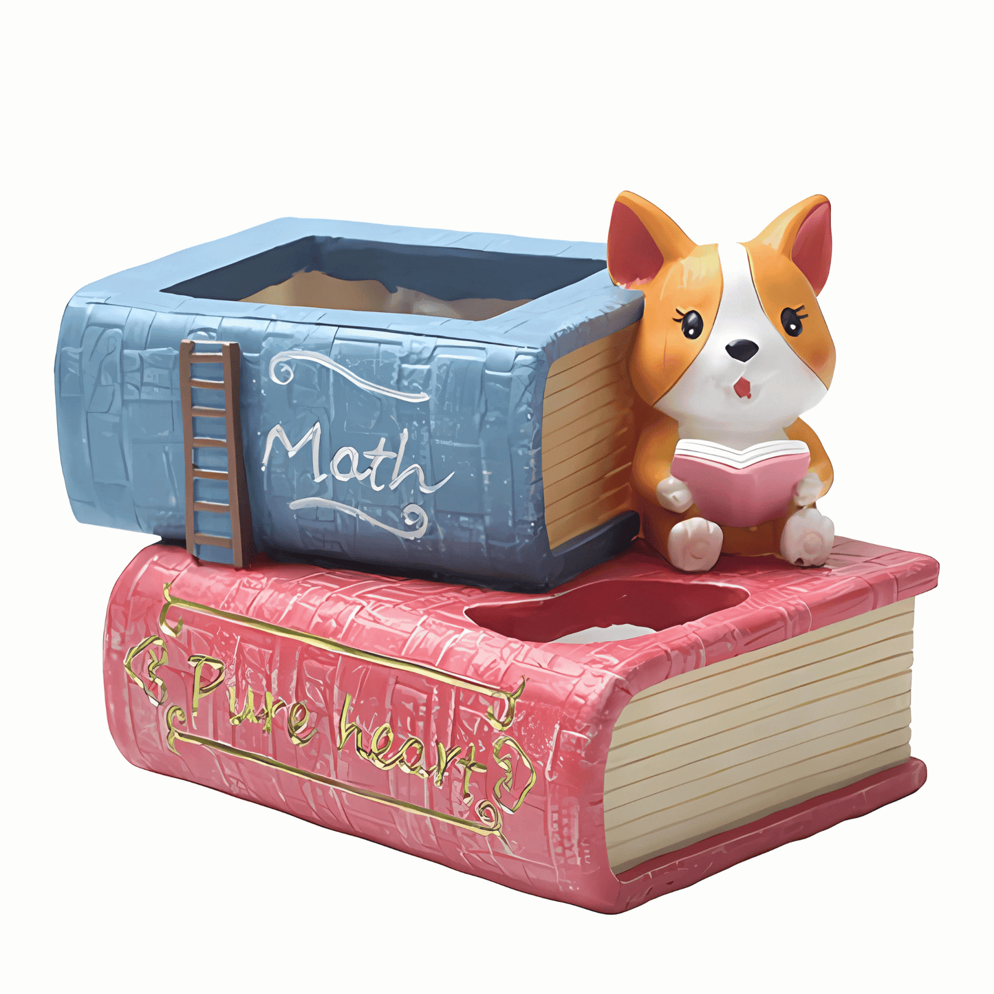 Dog Reading Book Resin Planter | Handmade Indoor & Outdoor Succulent Pot | Cute Home & Office Desk Décor