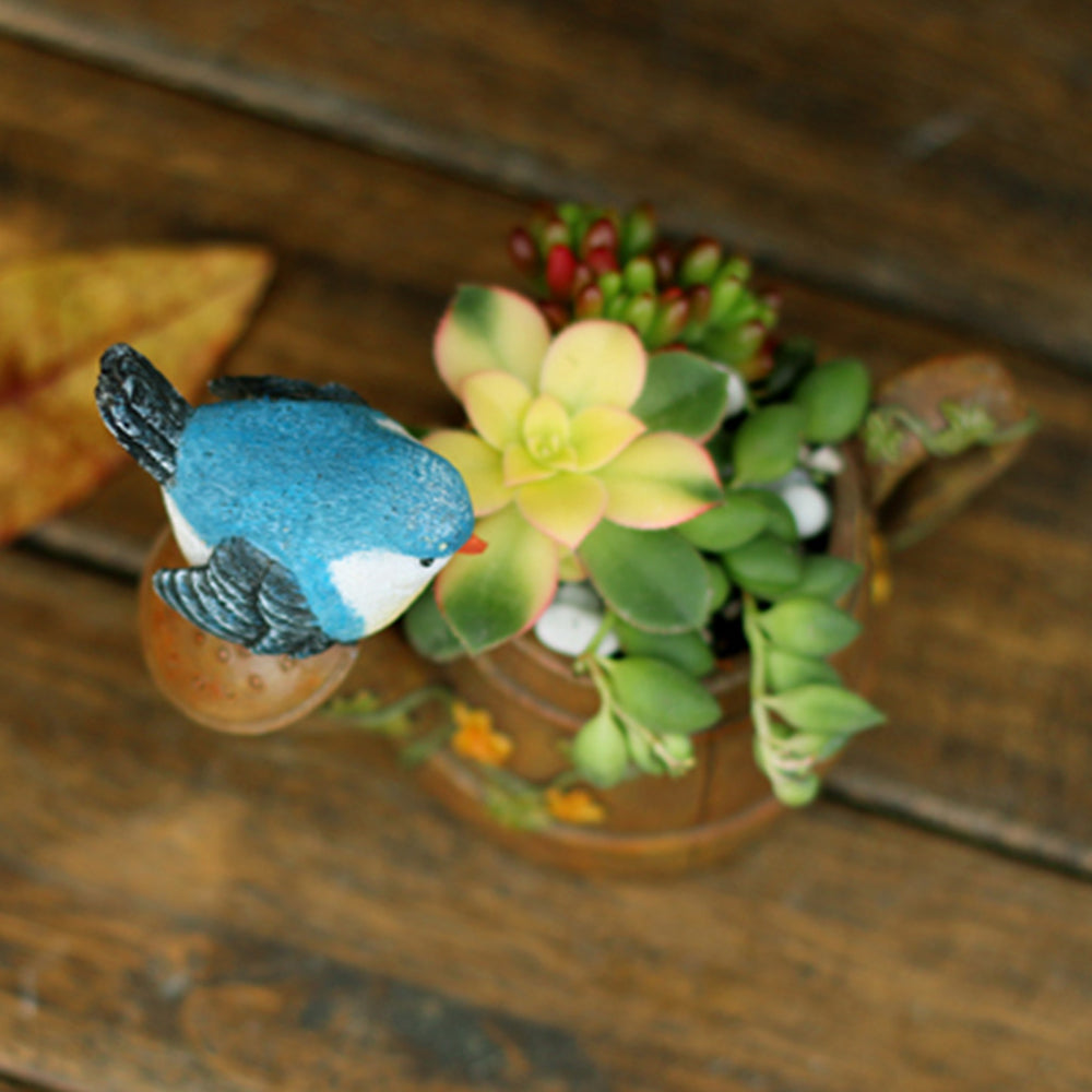 Bird Sitting on Kettle Resin Planter | Handmade Decorative Succulent & Bonsai Pot | Indoor Outdoor Home & Garden Décor