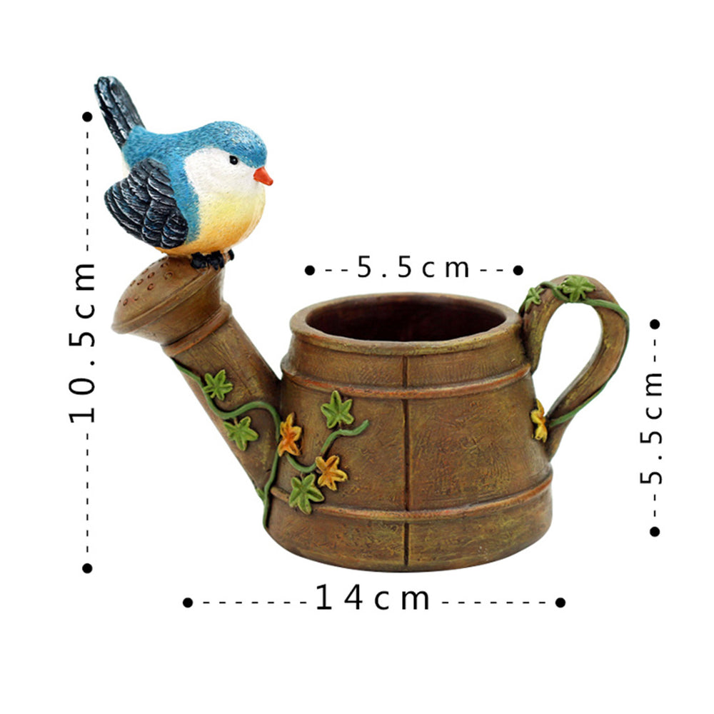 Bird Sitting on Kettle Resin Planter | Handmade Decorative Succulent & Bonsai Pot | Indoor Outdoor Home & Garden Décor
