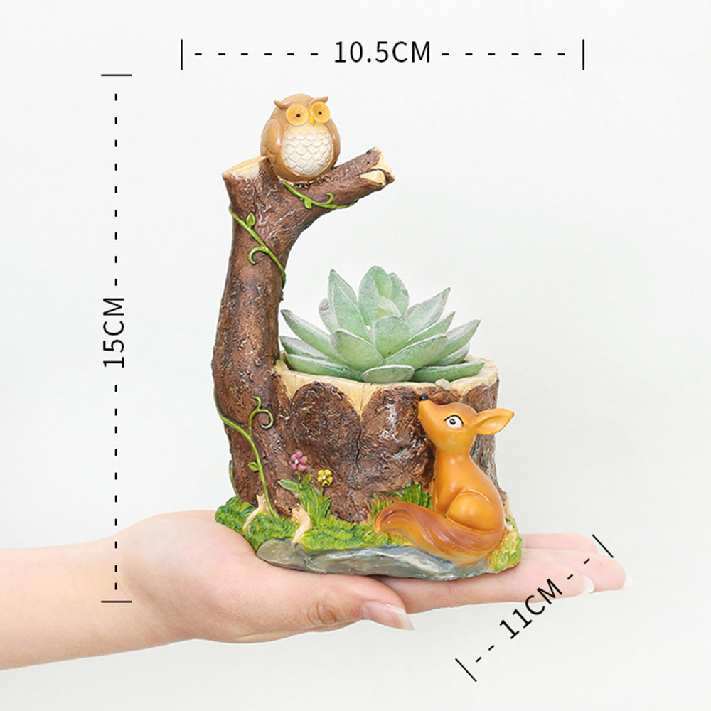 "Owl and Fox with Tree Resin Planter | Handmade Succulent & Bonsai Pot | Indoor Outdoor Home & Office Decor "