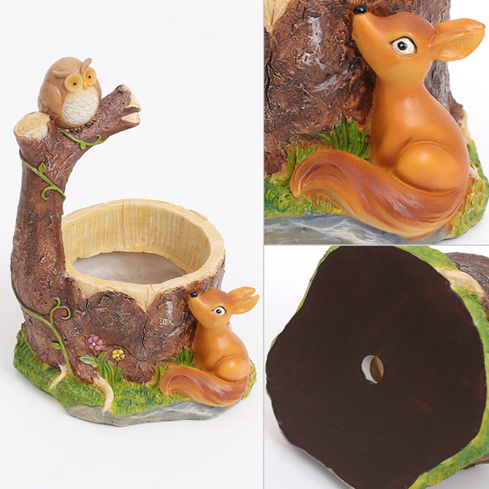 "Owl and Fox with Tree Resin Planter | Handmade Succulent & Bonsai Pot | Indoor Outdoor Home & Office Decor "
