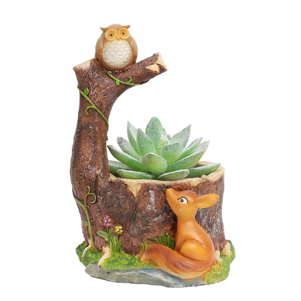 "Owl and Fox with Tree Resin Planter | Handmade Succulent & Bonsai Pot | Indoor Outdoor Home & Office Decor "